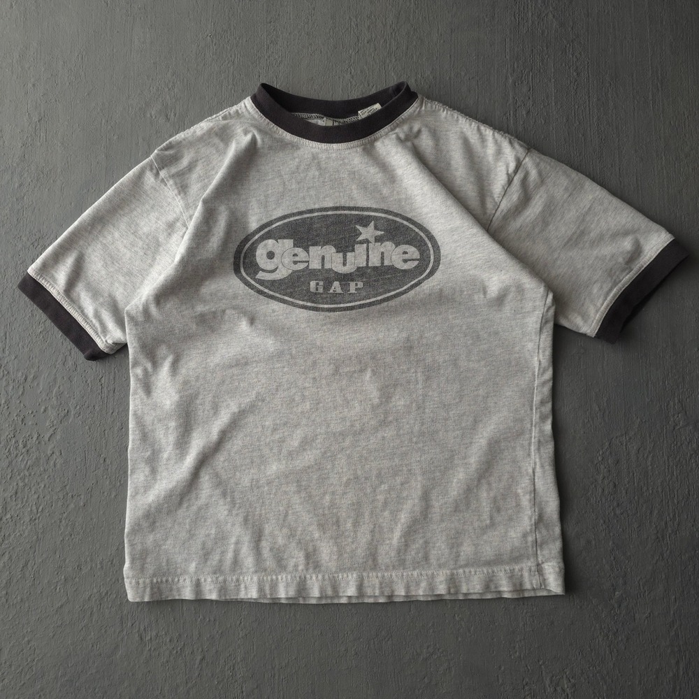 Vintage 90s GAP Grey Ringer T-shirt XXL Genuine Graphic